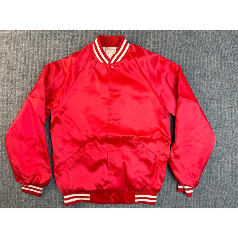 Vintage Cardinal Satin Bomber Jacket Mens S‎ USA Made McDowell Band Varsity